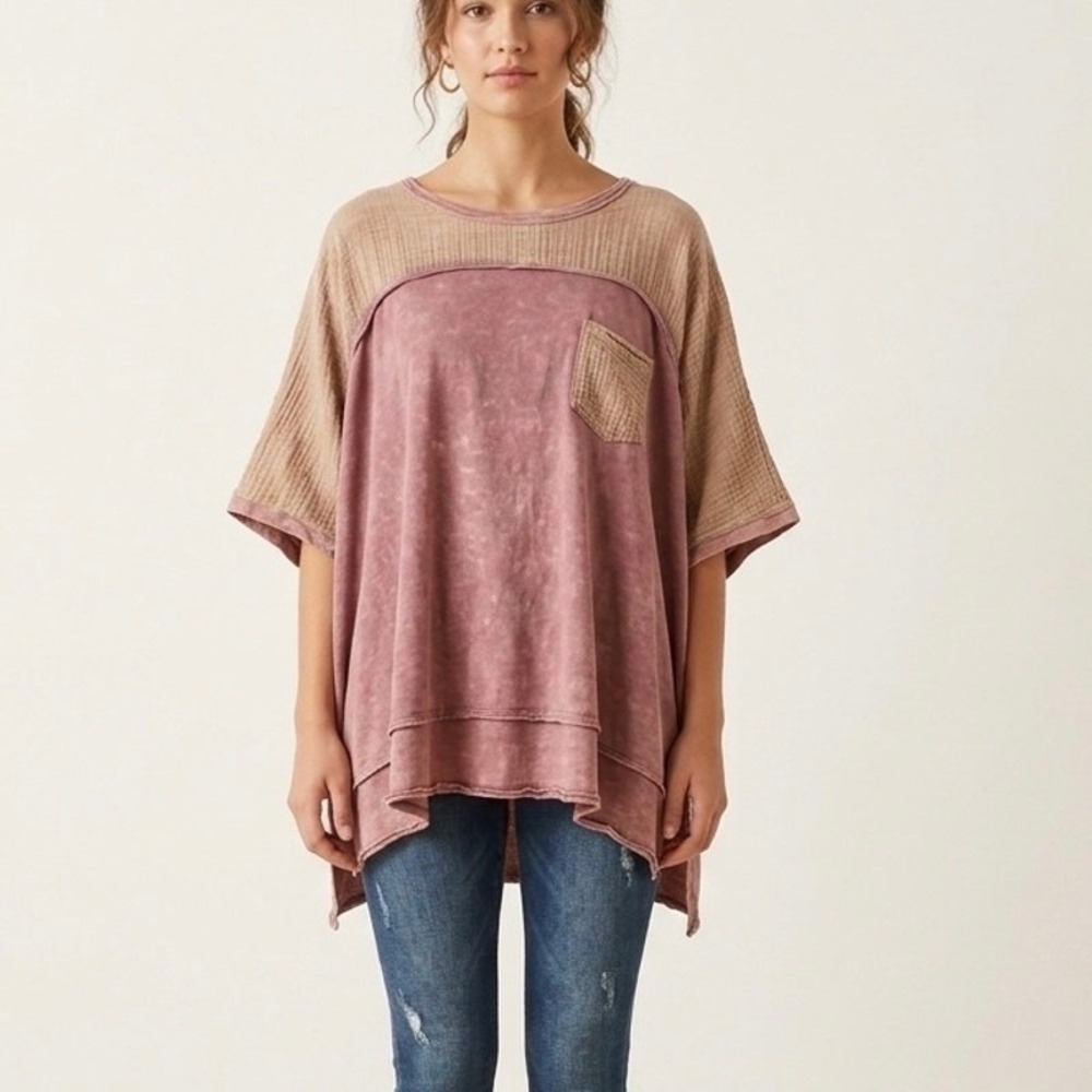 Oli & Hali Boho Oversized Gauze Top M/L Mineral Wash Pink Mauve Cotton Tunic